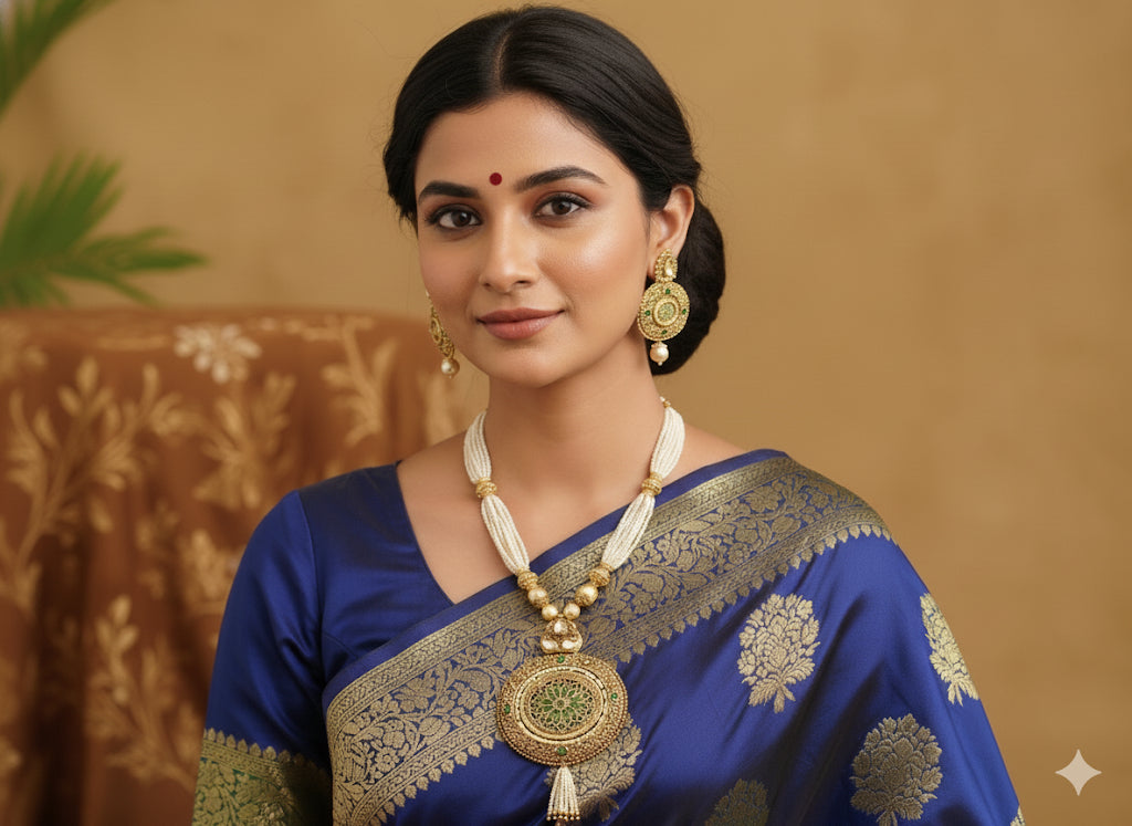 Antique Kundan Green Thewa Oval Pendant Multilayer Haar Set -dj13289