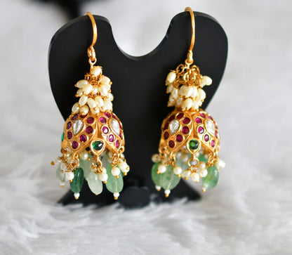 Matte finish kemp-green pearl cluster hook jhumkka dj-51862