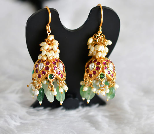 Matte finish kemp-green pearl cluster hook jhumkka dj-51862
