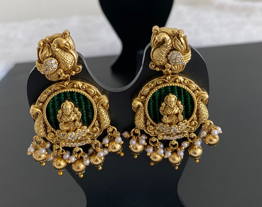 Antique gold tone peacock lakshmi earrings dj-53574