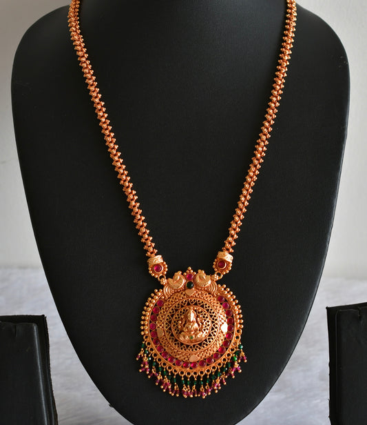 Gheru finish kemp-green cluster lakshmi necklace set dj-51944