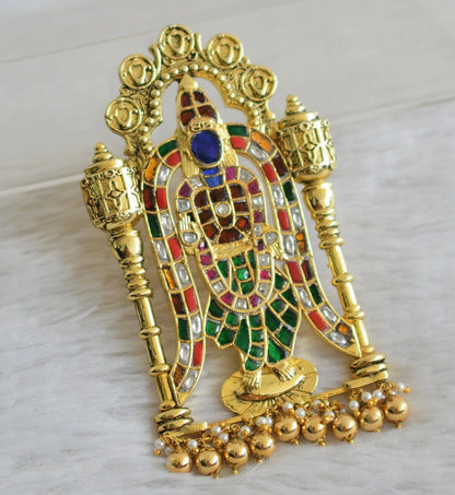 Antique Gold tone Navarathna kundan jadau Shri Vittal pendant dj-48977