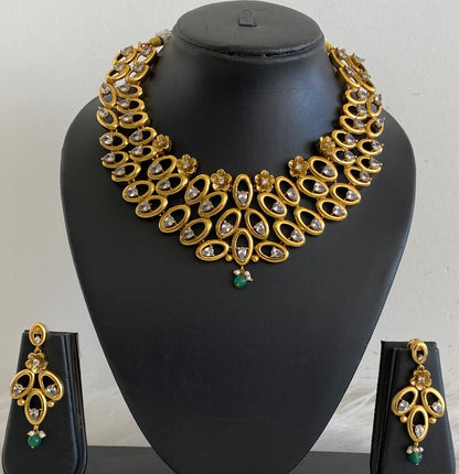 Antique gold tone white stone flower necklace set dj-54803