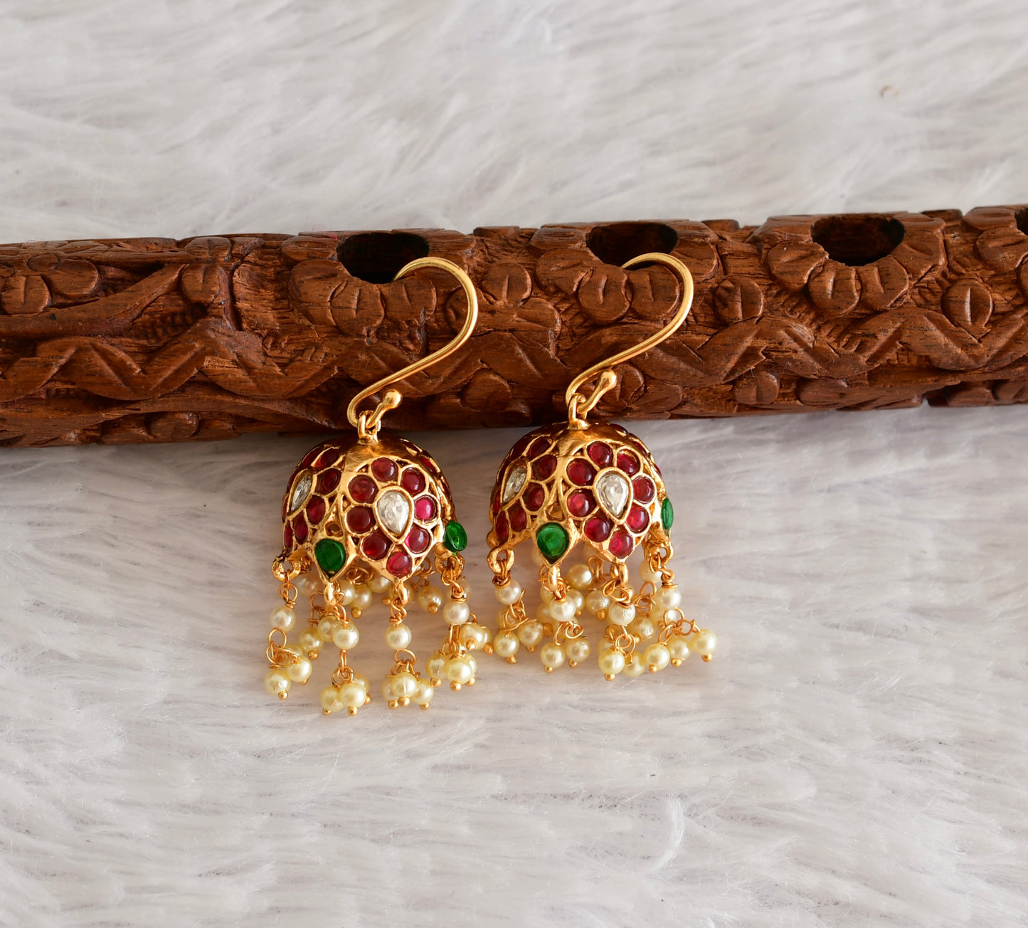 Matte finish kemp-green-white pearlx hook jhumkka dj-46514