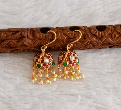 Matte finish kemp-green-white pearlx hook jhumkka dj-46514