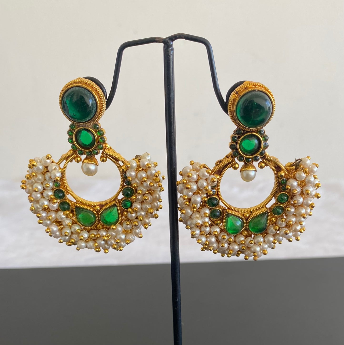 Antique Green Pearl Cluster Bali Earrings- DJ16886