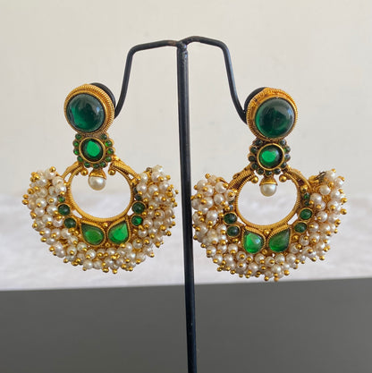 Antique Green Pearl Cluster Bali Earrings- DJ16886