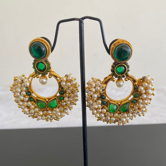 Antique Green Pearl Cluster Bali Earrings- DJ16886