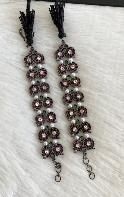 Black finish precious kemp-green-white pearl mango ear side chain Dj-53392