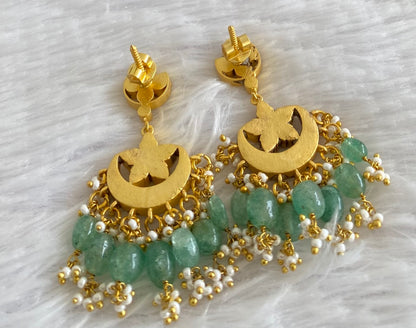 Gold tone pink-green-white stone green beaded kundan jadau bali earrings dj-53560