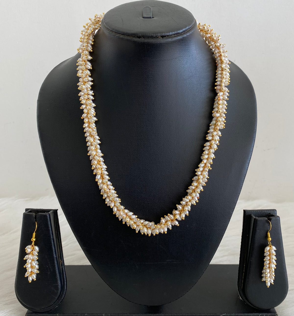 Gold tone rice pearl necklace set dj-54970