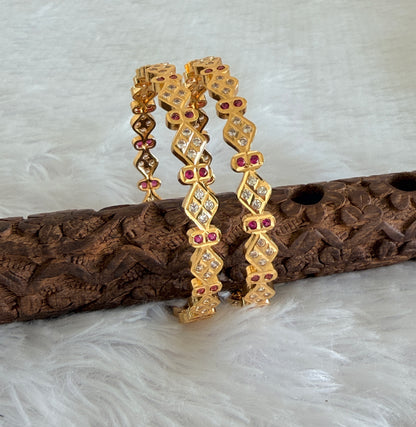 Gold tone AD pink-white bangles(2.6) Dj-53288