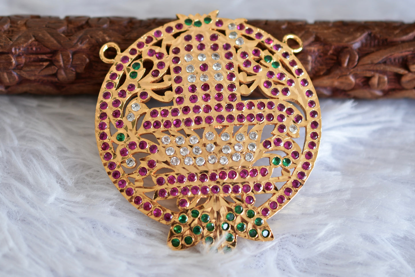 Gold tone AD pink-green shiva lingam pendant dj-52417