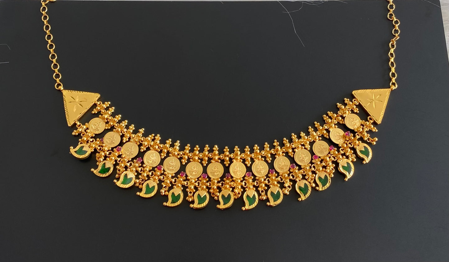 Gold tone kerala style mango lakshmi coin double layer choker necklace dj-54133