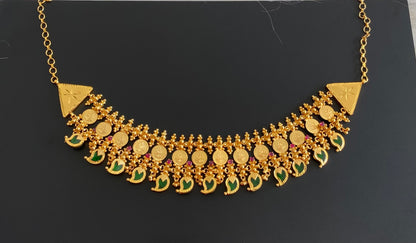 Gold tone kerala style mango lakshmi coin double layer choker necklace dj-54133