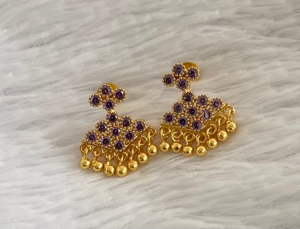 Gold tone purple stone pathakkam earrings dj-44897