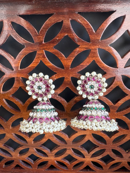 Black finish precious kemp-green-white pearl huge jhumkka dj-50630