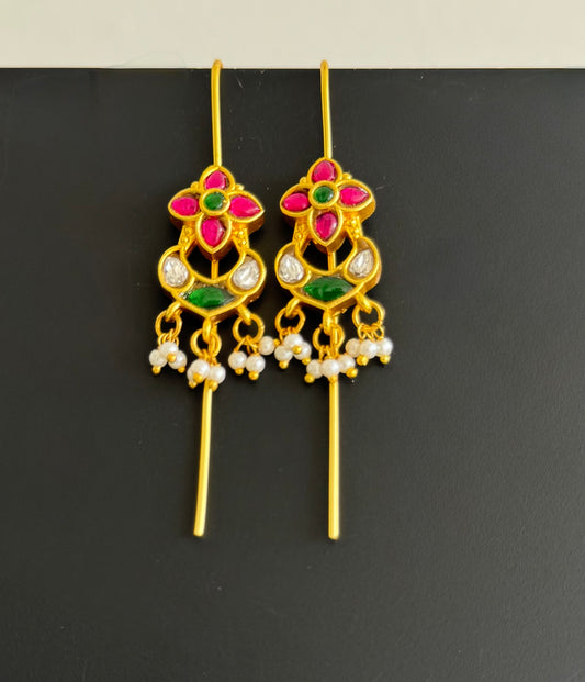 Gold tone pink-green kundan jadau mango bugadi earrings dj-51133