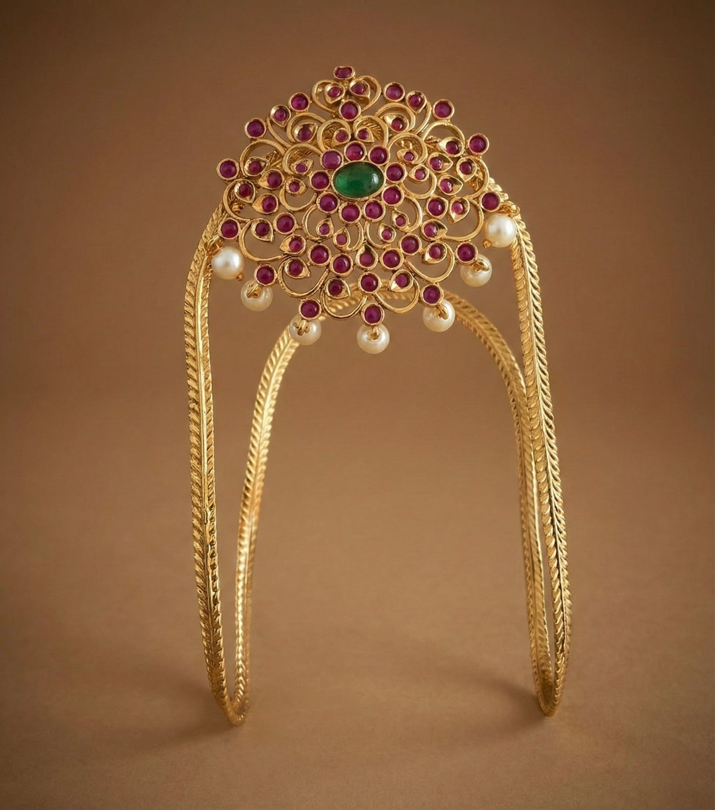 Antique gold tone cz ruby-green floral vanki/bajuband dj-52745