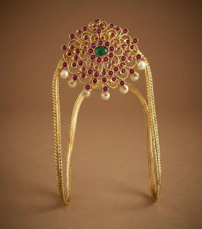 Antique gold tone cz ruby-green floral vanki/bajuband dj-52745