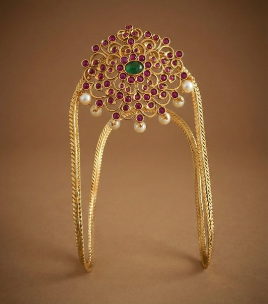 Antique gold tone cz ruby-green floral vanki/bajuband dj-52745