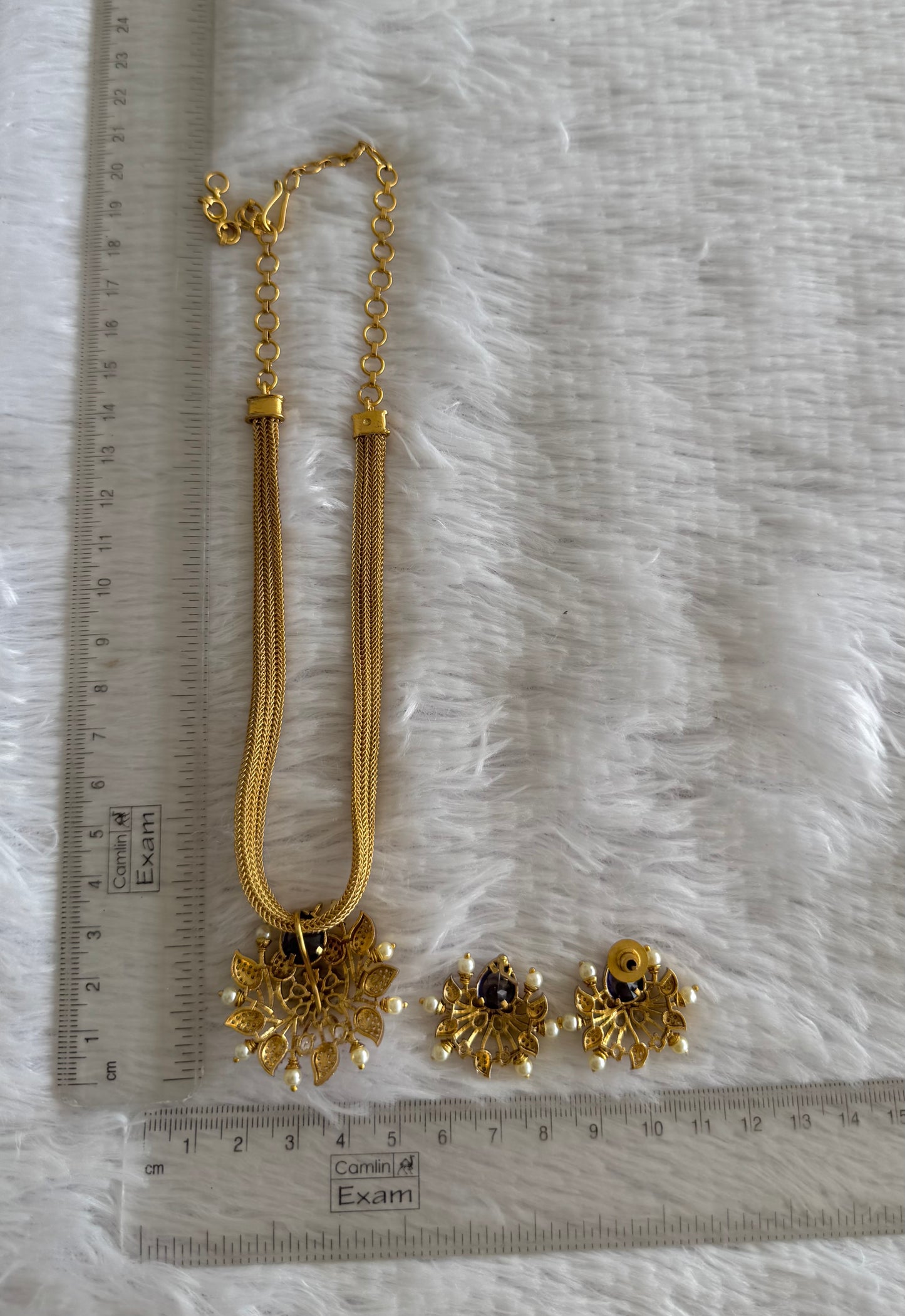 Matte finish cz purple pearl pendant necklace set dj-51827