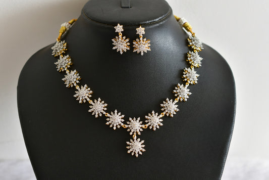 Two tone white flower necklace set dj-51974