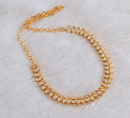 Gold tone AD white stone south Indian necklace dj-53332