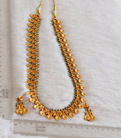 Antique gold tone green bead lakshmi haar set dj-52434