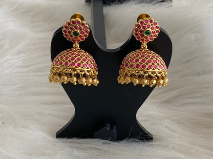 Antique gold tone kemp-green stone jhumkka dj-54623