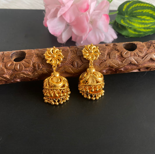 Gold tone Kerala style step jhumkka dj-51123