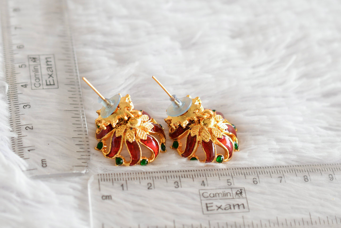 Gold tone red-green flower enamel jhumkka dj-52365