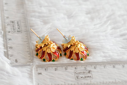Gold tone red-green flower enamel jhumkka dj-52365
