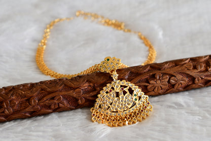 Gold tone south indian AD pink-green-white peacock attigai/necklace dj-51894