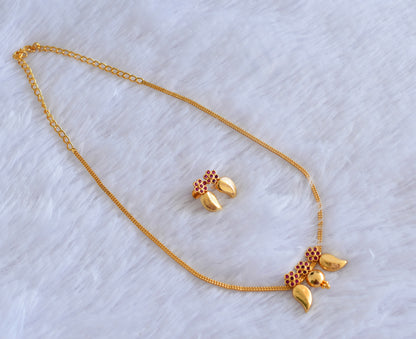Gold tone pink flower stone mango necklace set dj-53046
