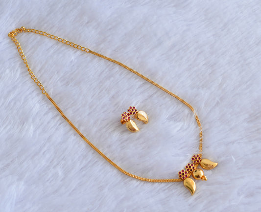Gold tone pink flower stone mango necklace set dj-53046