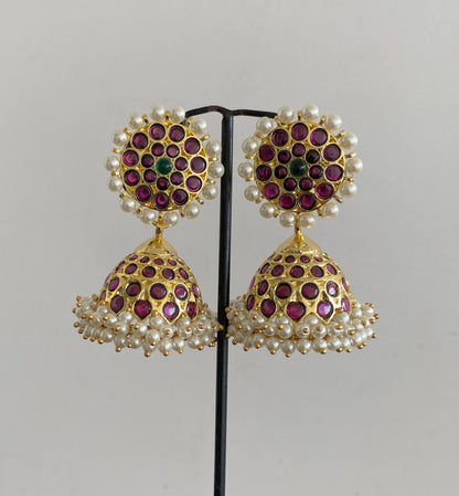 Gold tone precious kemp-green pearl big jhumkka dj-54721