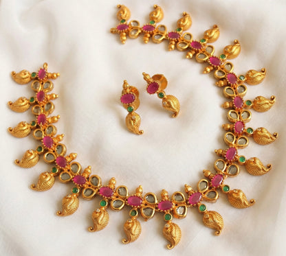Matte finish ruby-emerald mango necklace set DJ18570