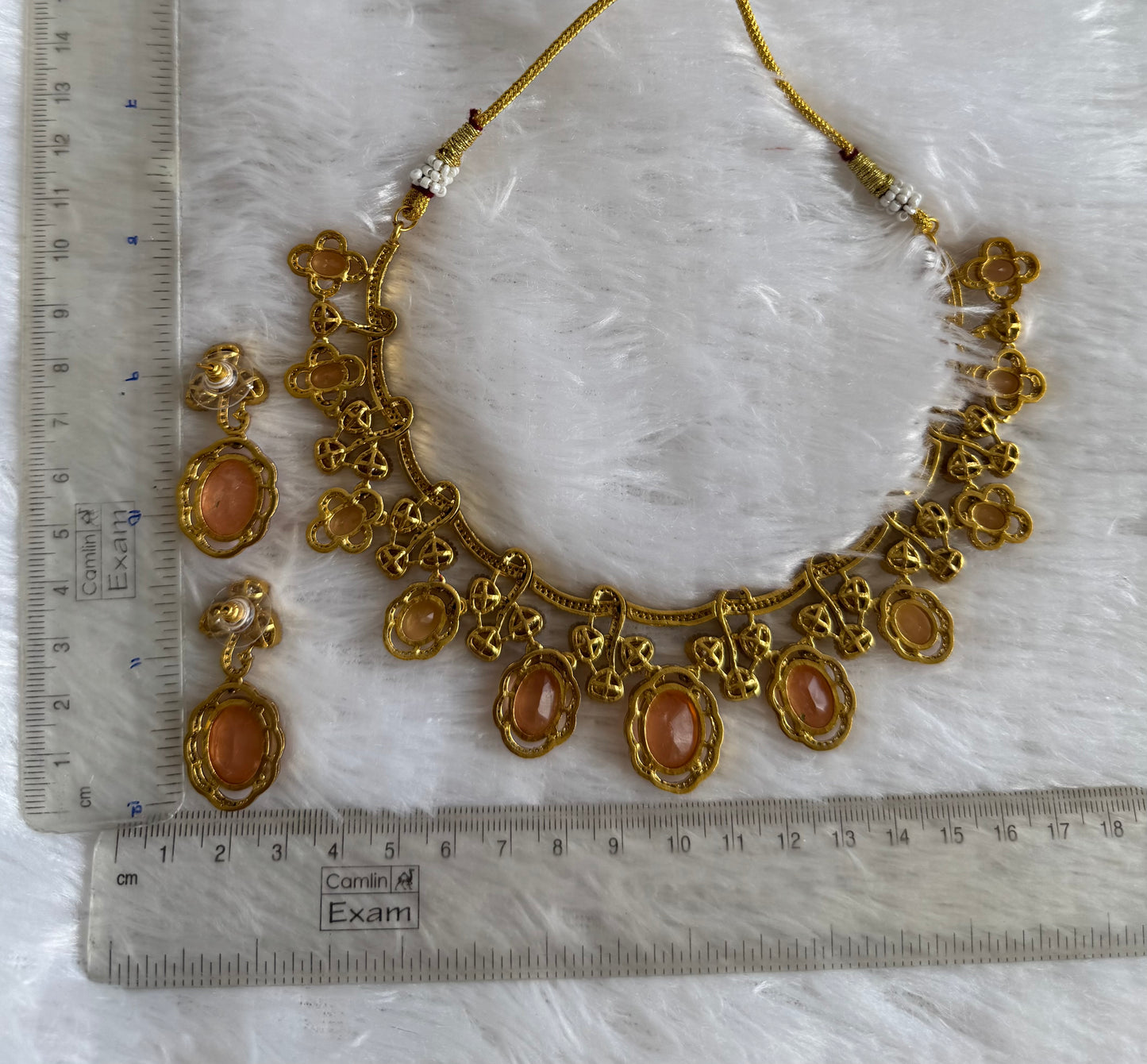 Antique gold tone cz peach moissanite necklace set dj-51068