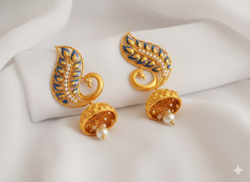 Matte finish blue meenakari peacock jhumkka -dj07695
