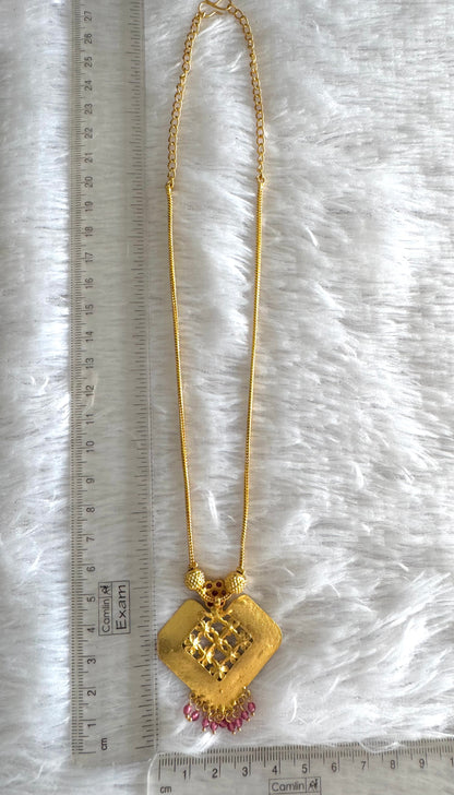Gold tone pink stone flower kodi necklace dj-51683