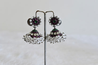 Black finish precious kemp-green pearl jhumkka dj-52522