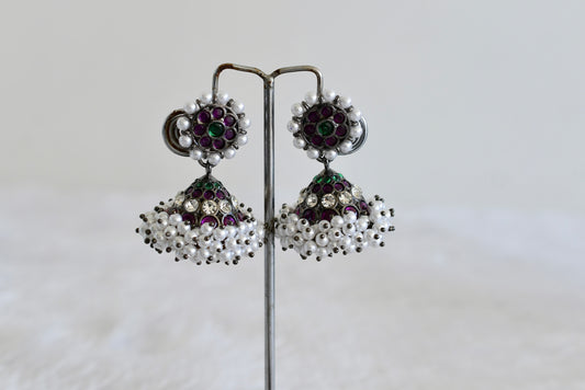 Black finish precious kemp-green pearl jhumkka dj-52522