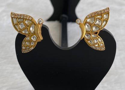 Gold tone white kundan jadau butterfly earrings dj-53532