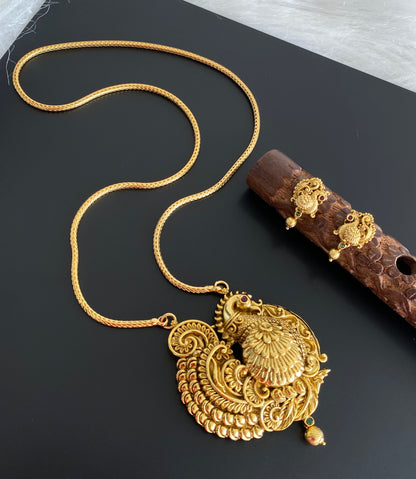 Antique gold tone 24 inches chain with annapakshi pendant set dj-54418