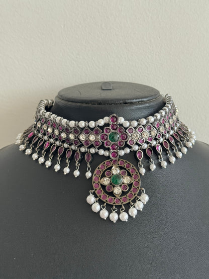 Black finish precious kemp pearl attigai/necklace dj-51762