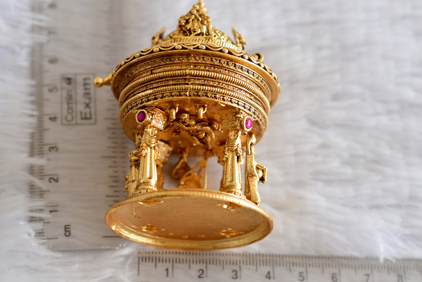 Antique gold tone kemp Radhe-Krishna temple kumkum box dj-52320