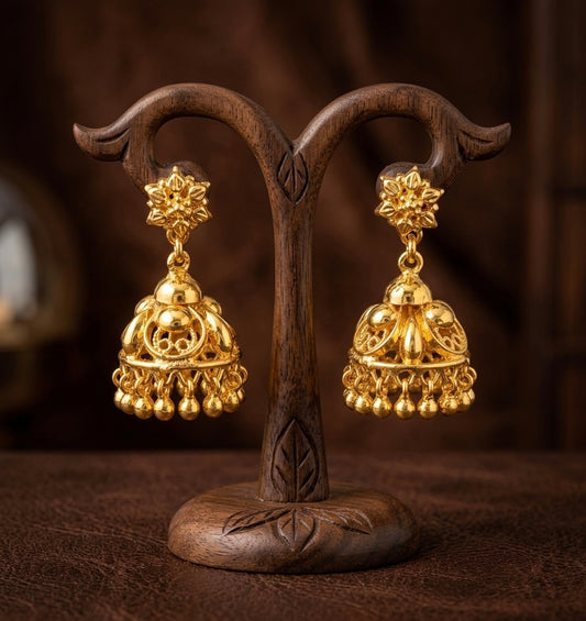 Gold tone  flower jhumkka dj-53151