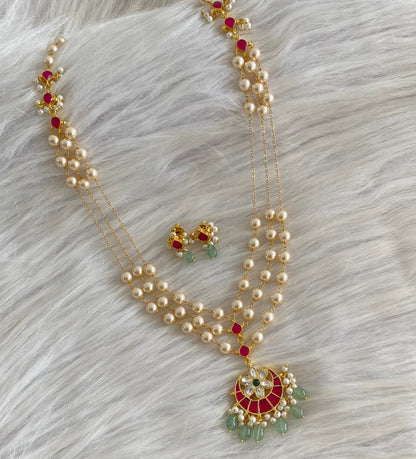 Gold tone kundan jadau flower moon pearl multi layer mid/length necklace set dj-54176