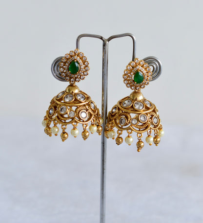 Antique gold tone green-pearl jhumkka dj-51937